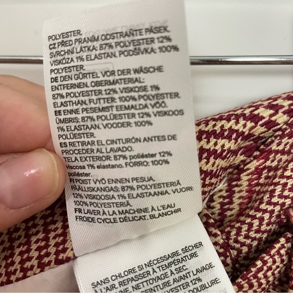 [H&M[ Red & Tan Houndstooth Print Academic Belted Faux Wrap Mini Skirt - Picture 8 of 10